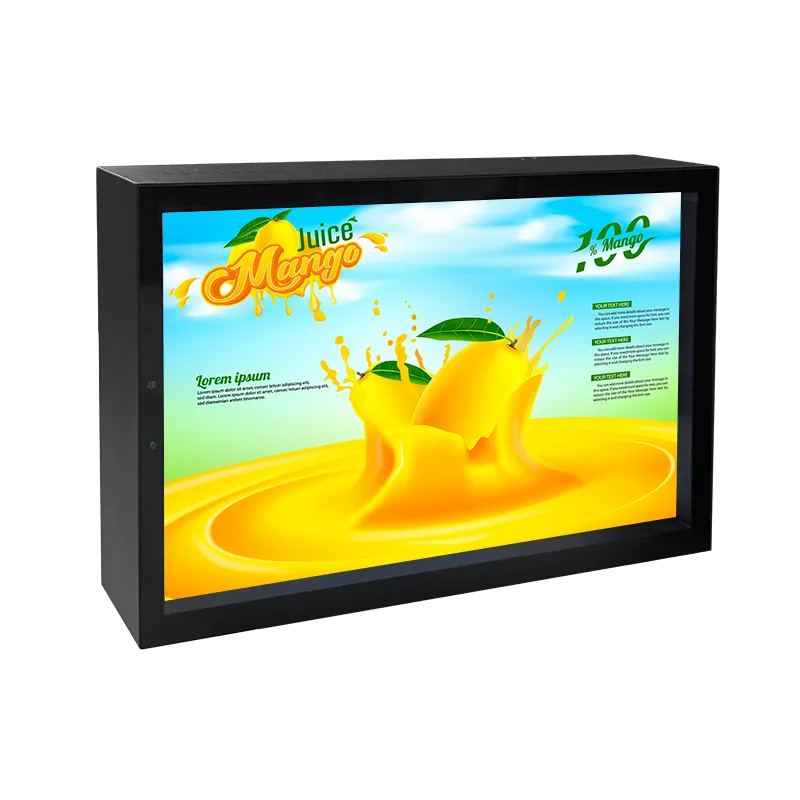 Outdoor LCD advertising display in a weatherproof enclosure